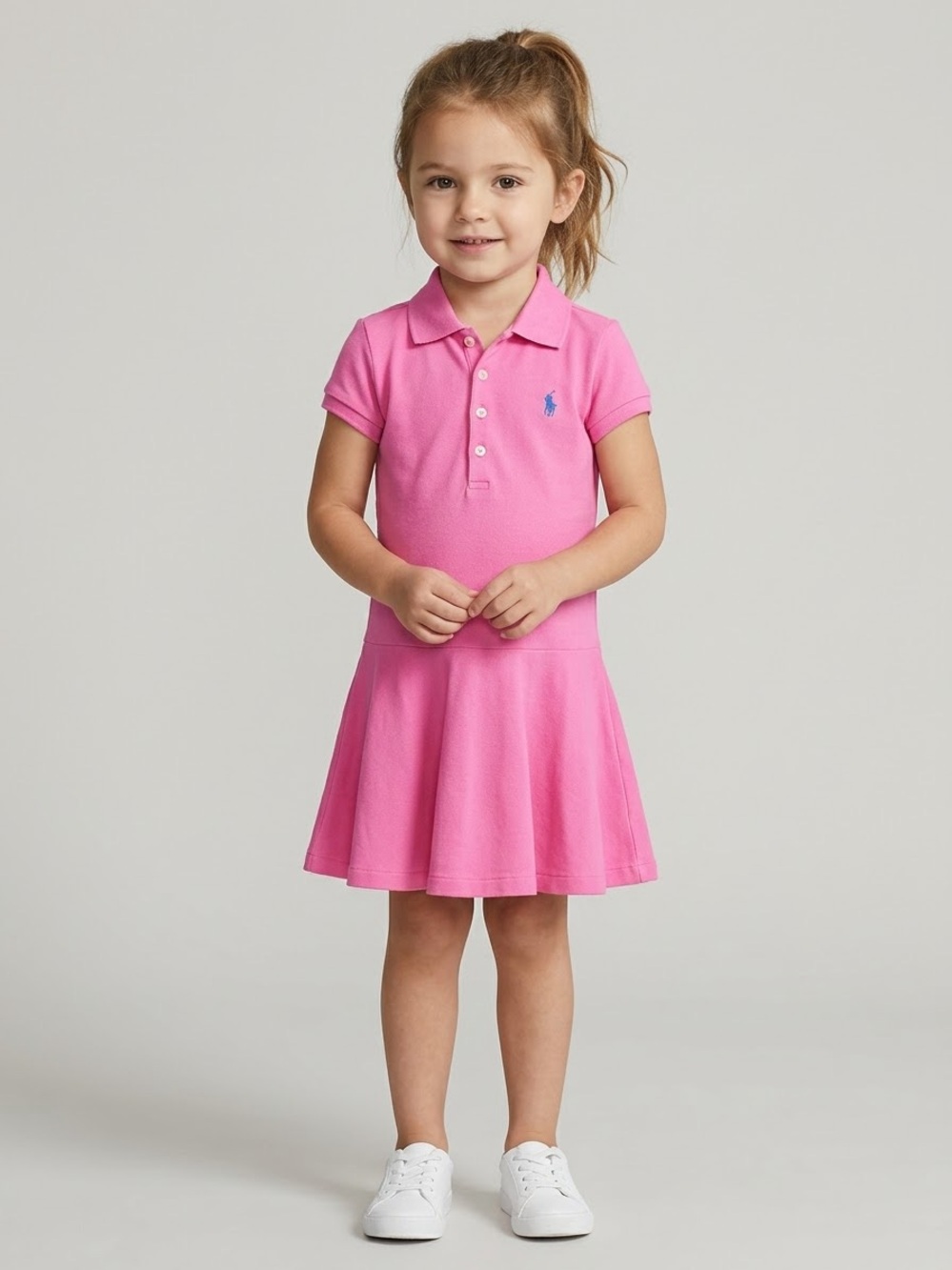 Polo Ralph Lauren Girls Toddler Short Sleeve Mesh Polo Dress Flared Skirt